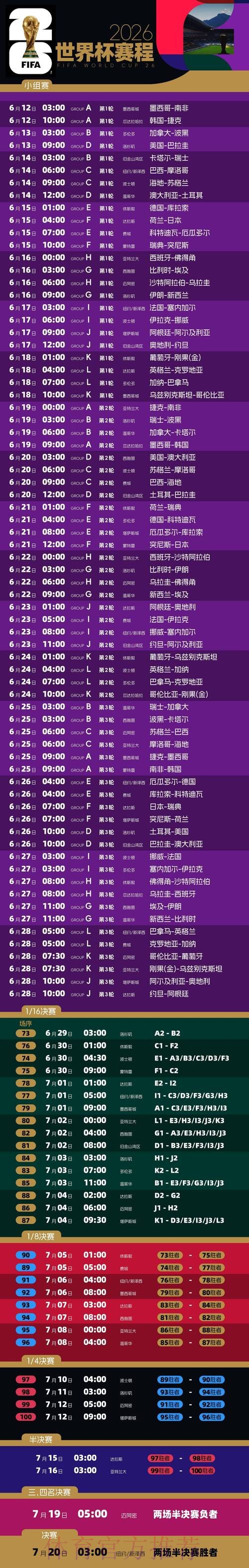 2026世界杯比赛时间详细安排全程直播直播平台