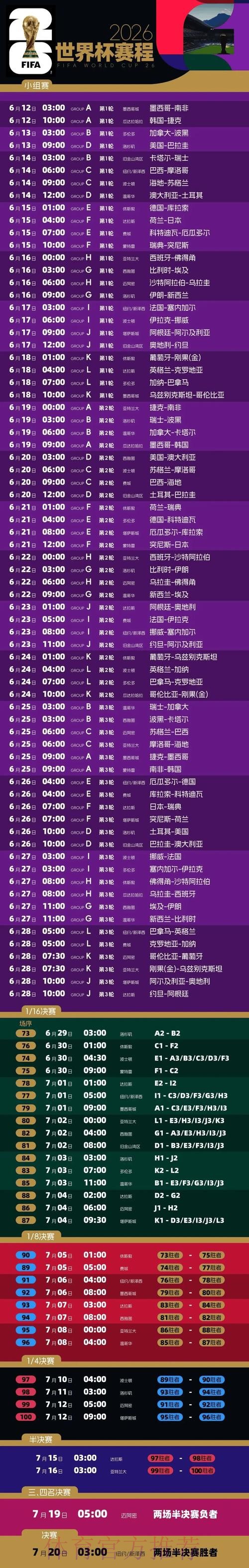 2026世界杯赛程一览实时赛程怎么看